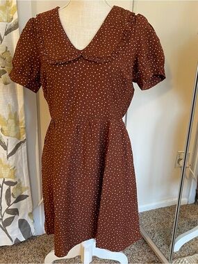 Ruffle Collar Mini Dress in Rust Polka Dot
